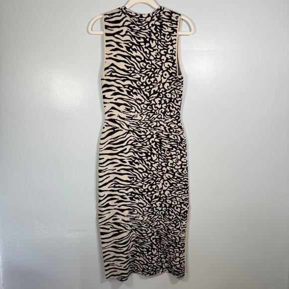 Proenza Schouler White Label Sleeveless Knit Zebra Leopard Midi Dress Womens M - Picture 5 of 10